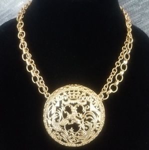 Vintage Gold Metal Lion Medallion Dual Chain Neckl